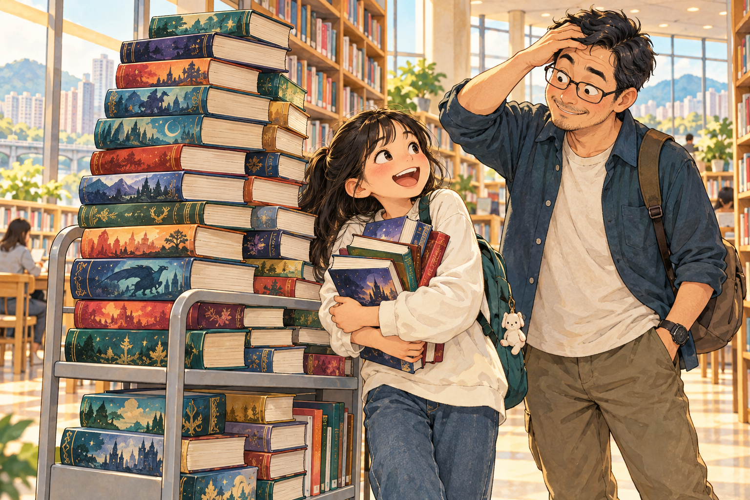 采采在圖書館借了 27 本小說