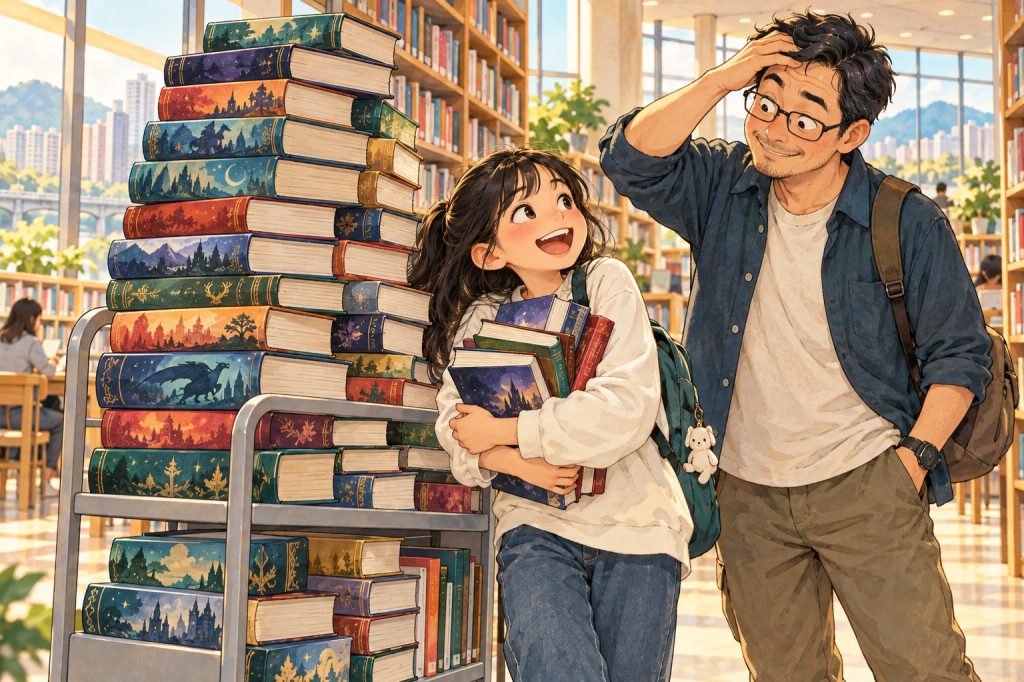 采采在圖書館借了 27 本小說